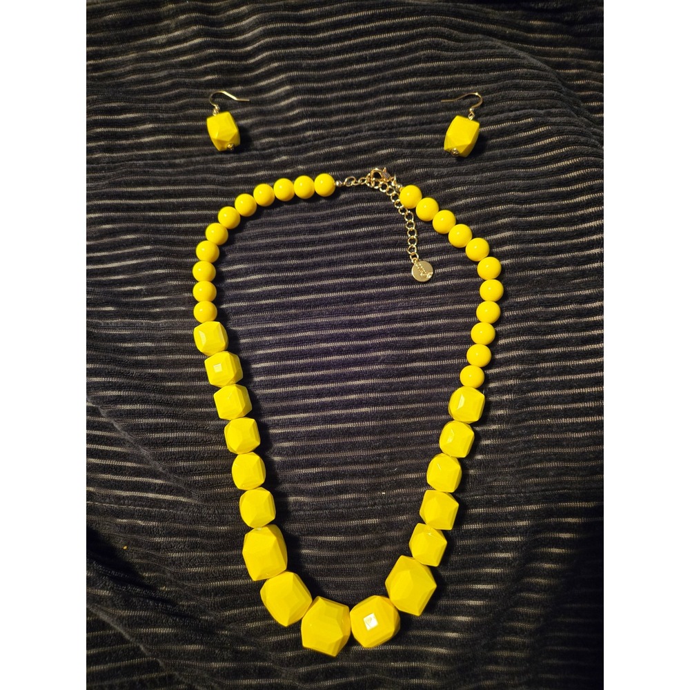 Coiris Yellow Chunky Beaded Statement Necklace and Geometric Drop Earring Set